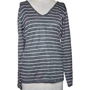 Gray Stripped V Neck Sweater Size XL